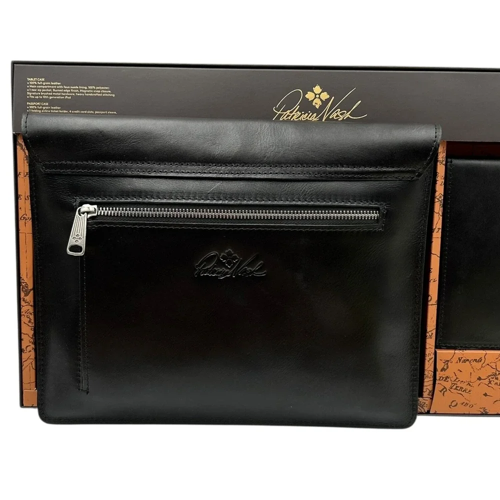 Patricia Nash Leather Tablet Holder & Passport Case Gift Set Black‎ Matching Set